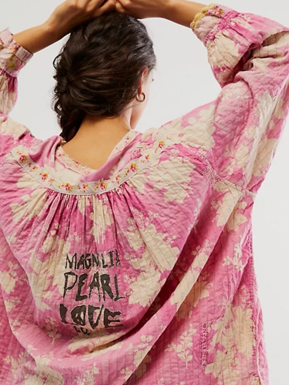 MP Pink Floral Tunic Top with Cream Accents